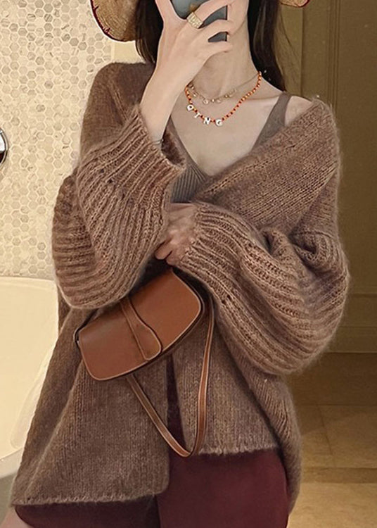 French Cozy Pomelo Red Woolen Cardigans Fall We024