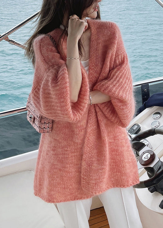 French Cozy Pomelo Red Woolen Cardigans Fall We024