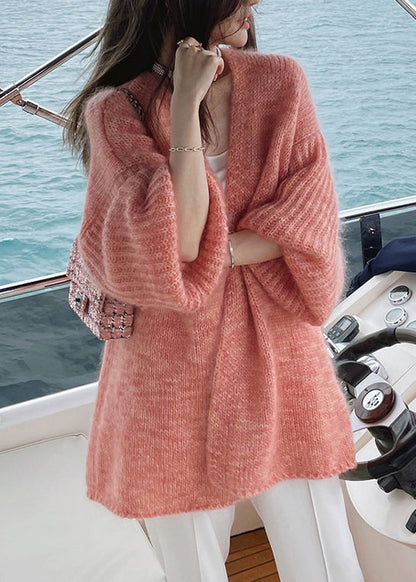 French Cozy Pomelo Red Woolen Cardigans Fall We024