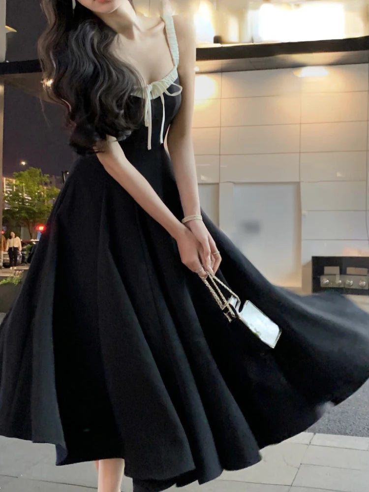 French Strap Midi Dress for Office Lady Dress