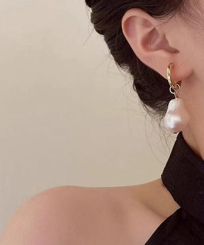 French Gold Copper Overgild Pearl Drop Earrings
