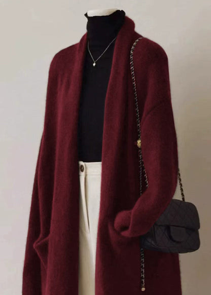French Green V Neck Pockets Woolen Cardigan Fall Rs046