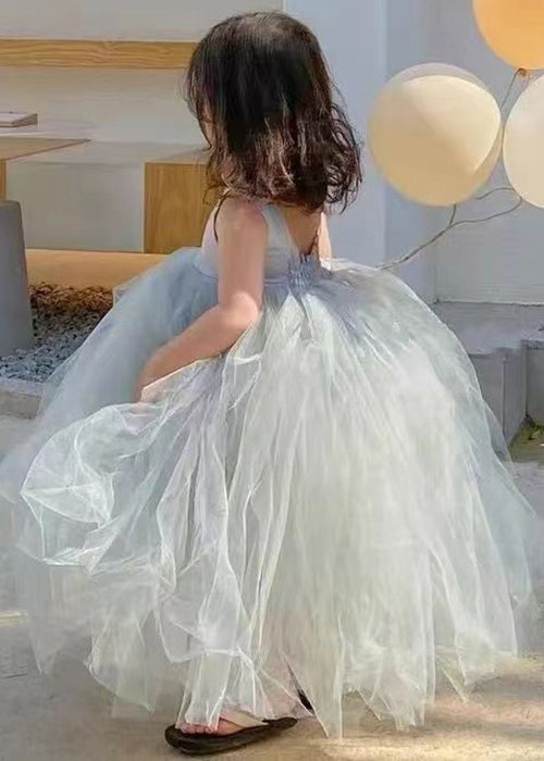French Grey Backless Patchwork Tulle Maxi Dress Sleeveless Tt025