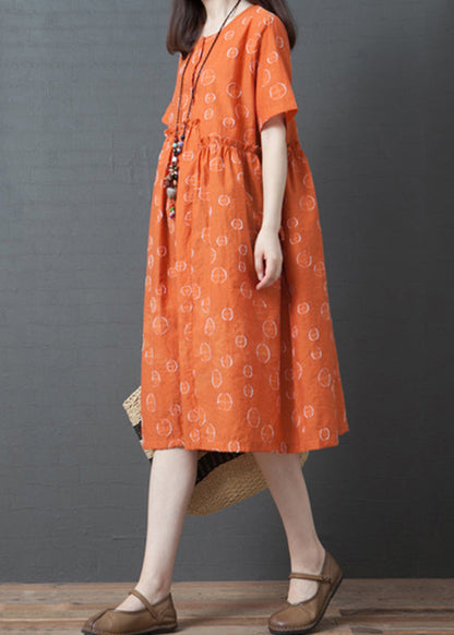 French Orange Dot Print Maxi Dress Short Sleeve Vb1028