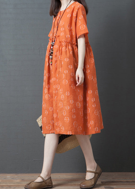 French Orange Dot Print Maxi Dress Short Sleeve Vb1028