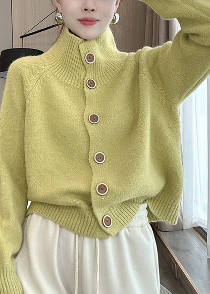 French Pink Hign Neck Button Knit Cardigan Spring Yy033