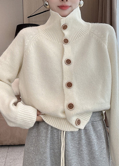 French Pink Hign Neck Button Knit Cardigan Spring Yy033
