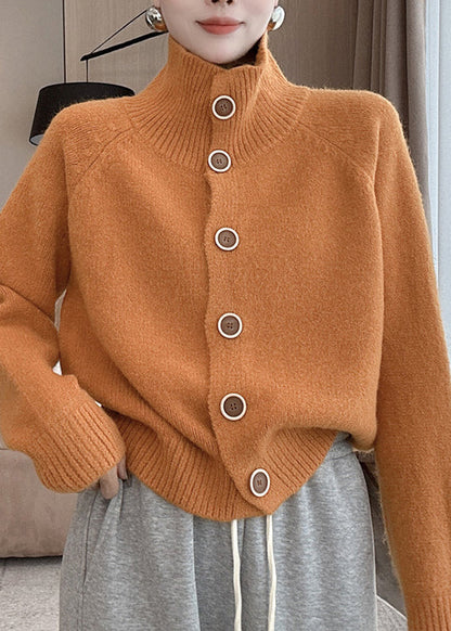 French Pink Hign Neck Button Knit Cardigan Spring Yy033