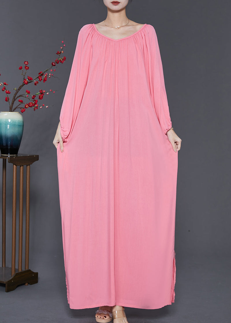 French Pink Oversized Cotton Maxi Dresses Spring Sd1047