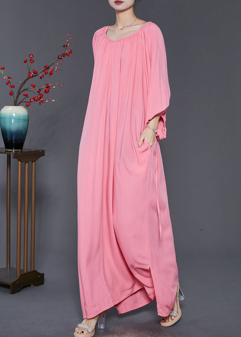 French Pink Oversized Cotton Maxi Dresses Spring Sd1047