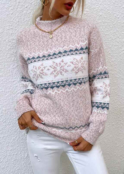 Pink Striped Knit Spring Cozy Sweaters French