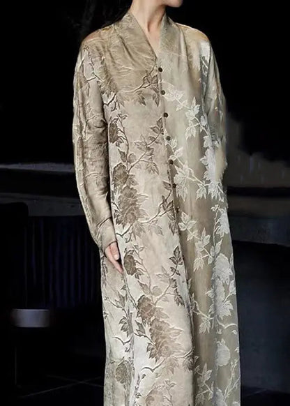 Print Button Silk Blouses Long Dresses