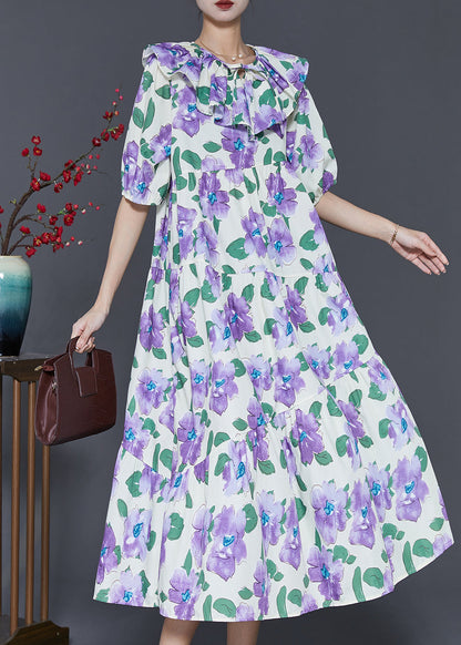 French Purple Peter Pan Collar Cotton Maxi Dresses Summer Sd1030