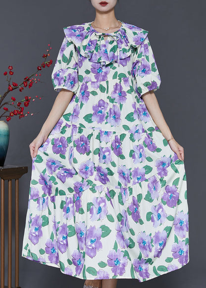 French Purple Peter Pan Collar Cotton Maxi Dresses Summer Sd1030