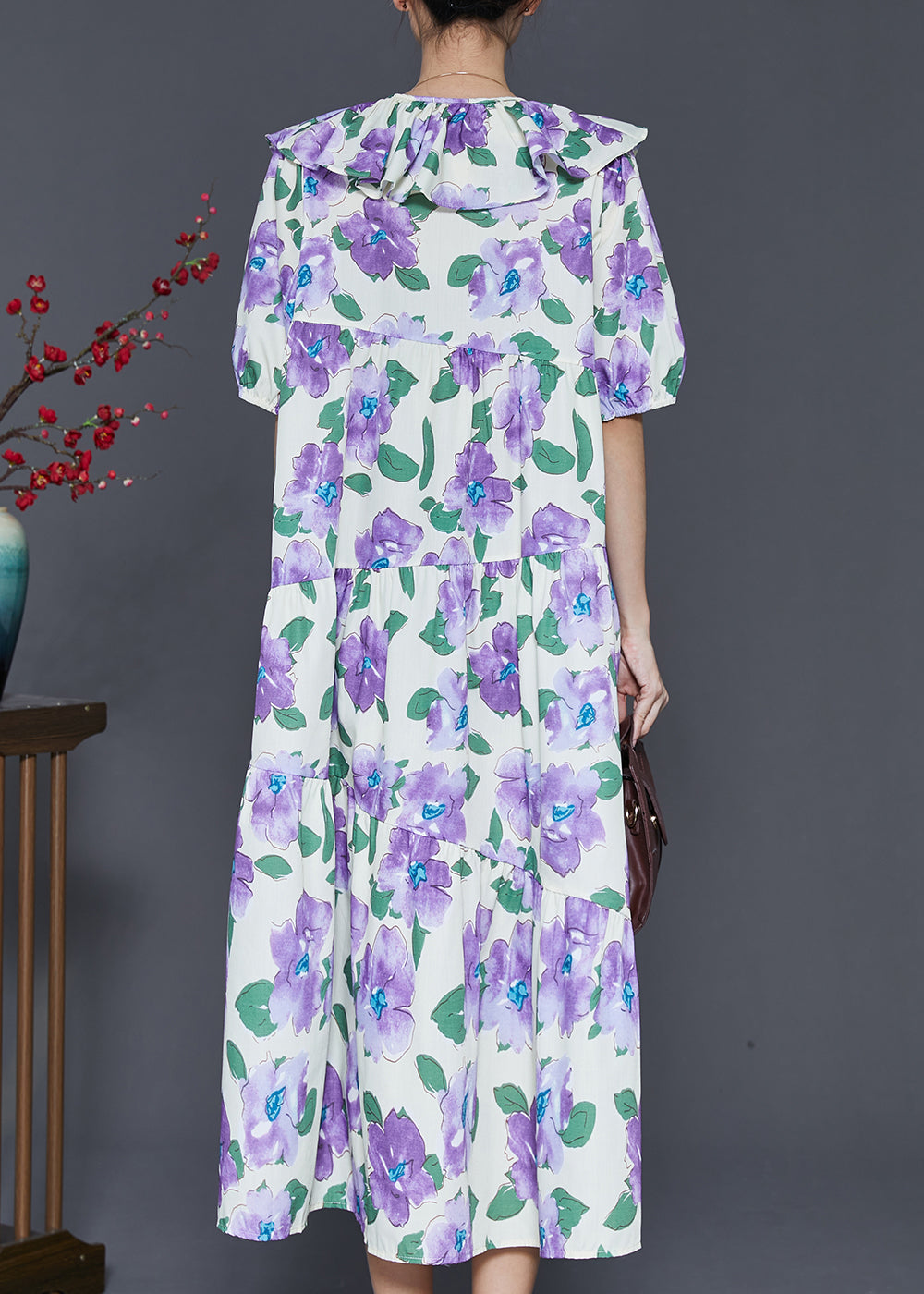 French Purple Peter Pan Collar Cotton Maxi Dresses Summer Sd1030