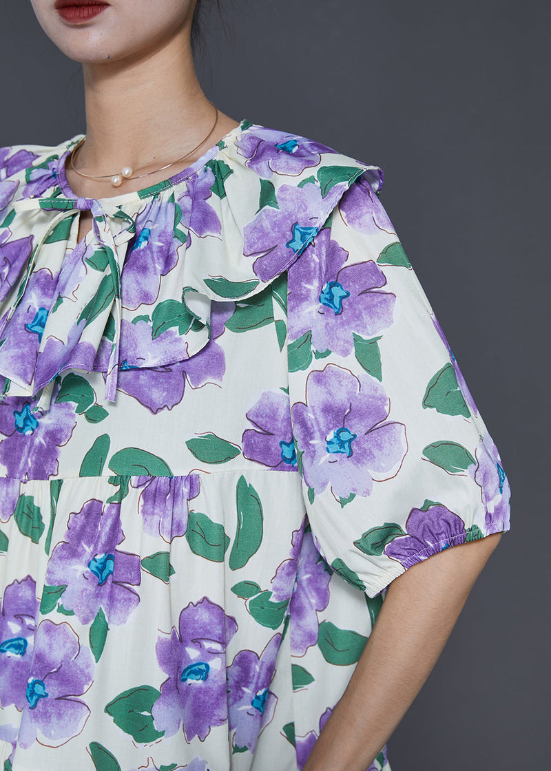 French Purple Peter Pan Collar Cotton Maxi Dresses Summer Sd1030