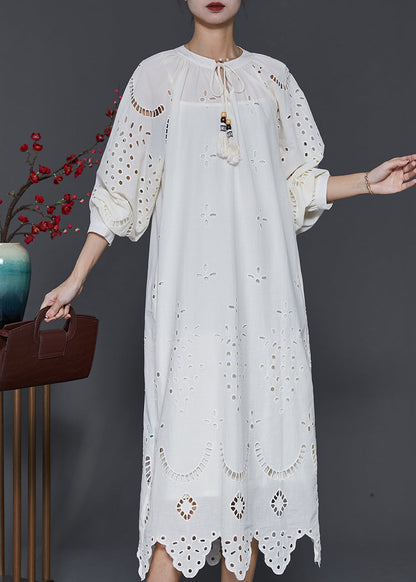 French White Hollow Out Cotton Long Dress Spring Sd1031