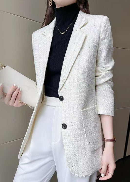 French White Notched Cotton Coat Outwear Spring Yj052
