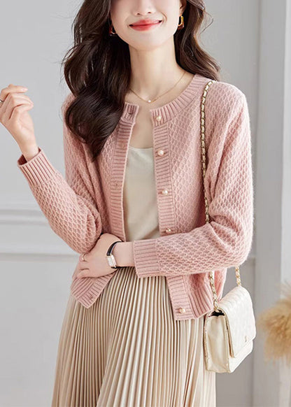 French White O Neck Button Woolen Cardigans Fall Qc048
