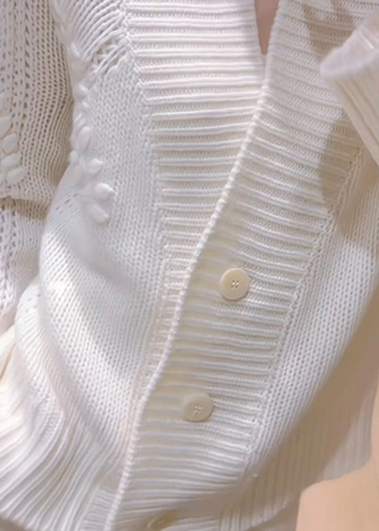 French White V Neck Button Knit Cardigans Spring Yy026