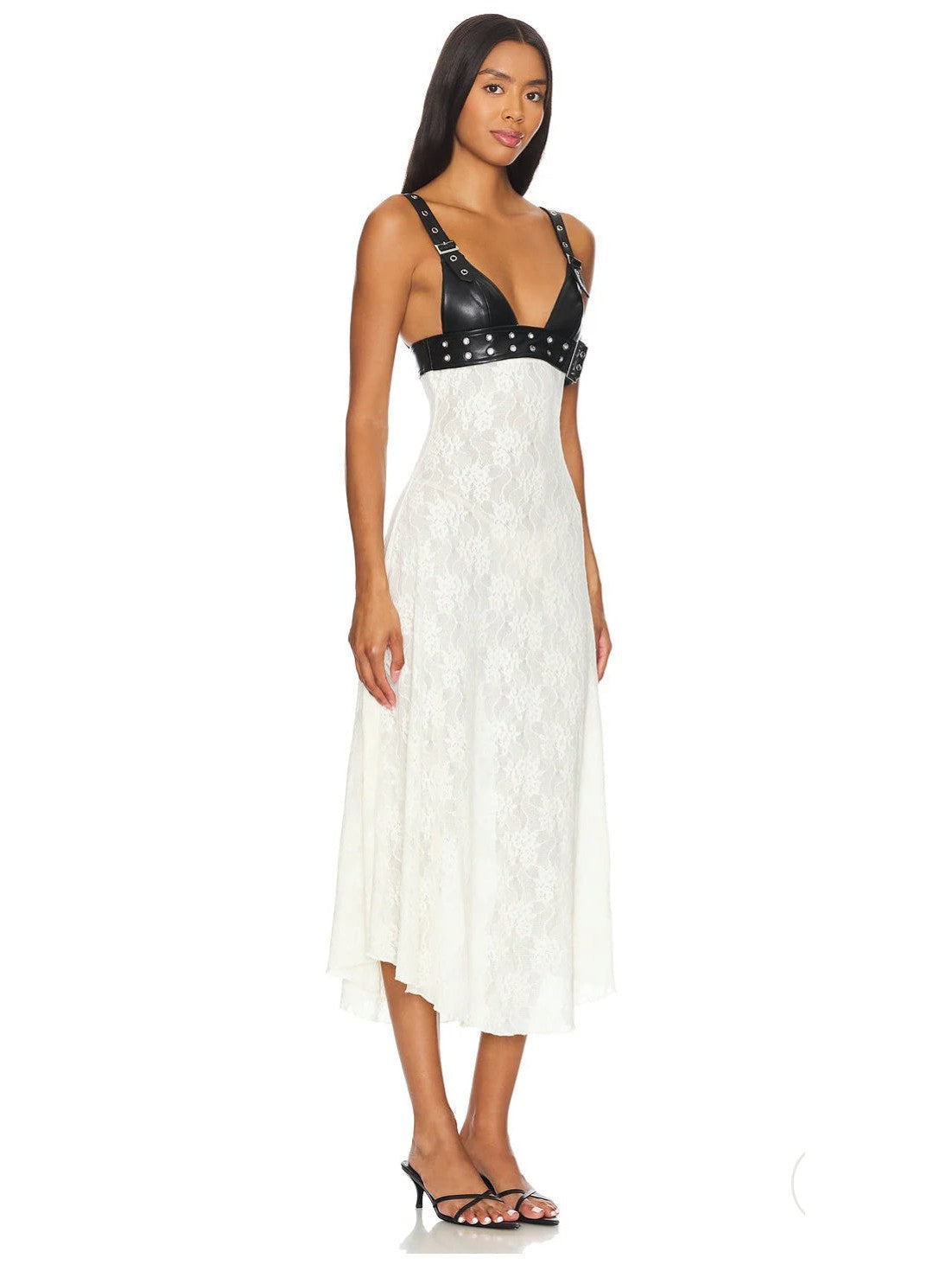 Lace Belt Bodice Midi Dress