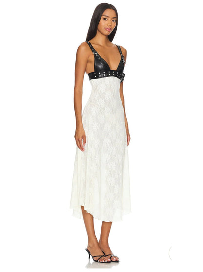 Lace Belt Bodice Midi Dress