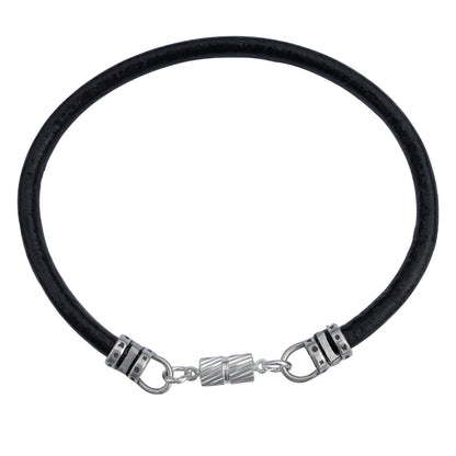 Extra Thick 4mm Wide Black Leather Bracelet With Silver Magnetic Clasp