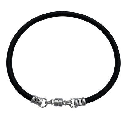 Thick 3mm Wide Black Leather Bracelet With Sterling Silver Magnetic Clasp