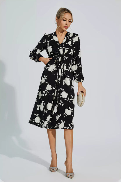 Galilea Black Girded Midi Dress