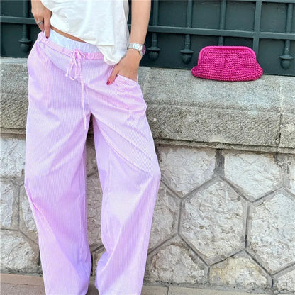 Plaid Print Elastic Drawstring Work Office Pant
