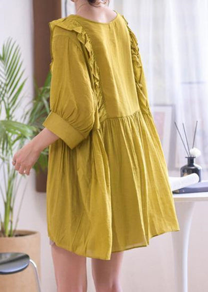 Ginger Wrinkled Cotton Blouse V Neck Half Sleeve Mn069
