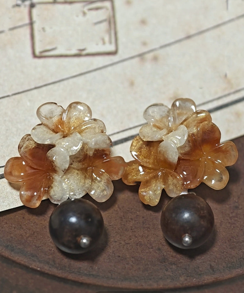 Gradient Color Brown Copper Resin Drop Earrings