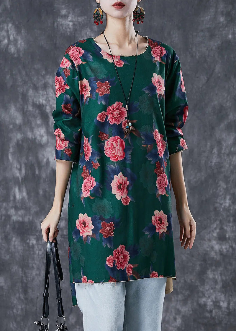 Print Linen Mini Dress Side Open