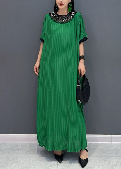 Green Lace Patchwork Hollow Out Maxi Dresses Summer Ao1072