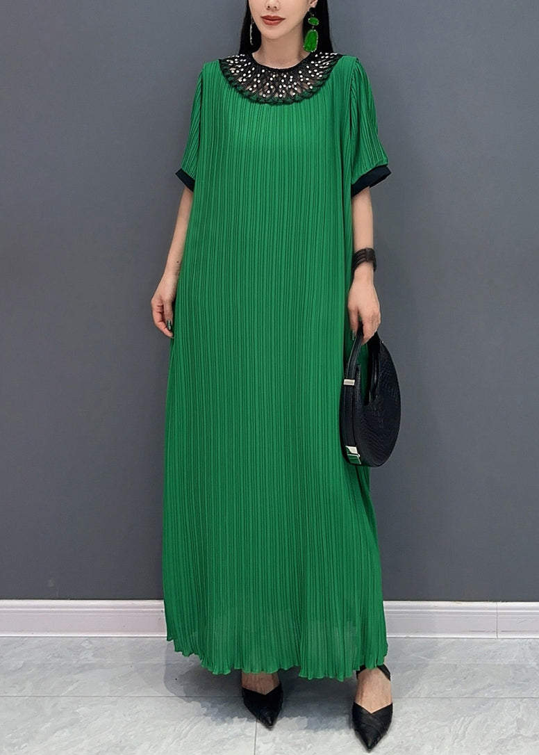 Green Lace Patchwork Hollow Out Maxi Dresses Summer Ao1072