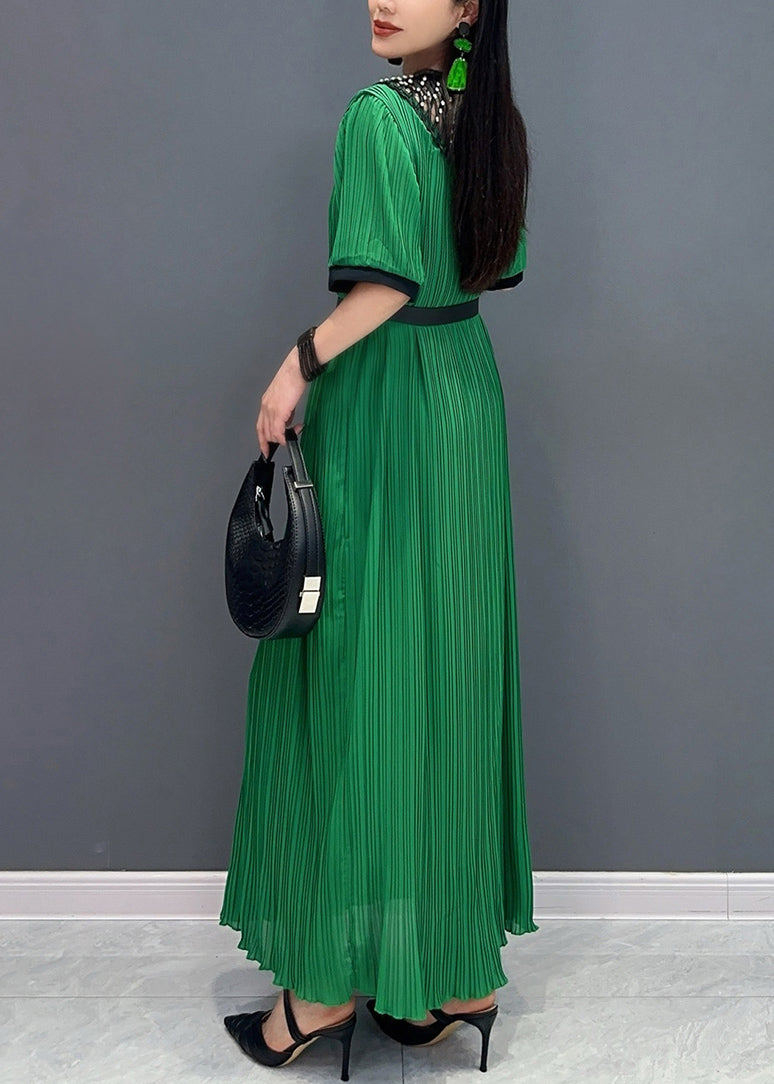 Green Lace Patchwork Hollow Out Maxi Dresses Summer Ao1072