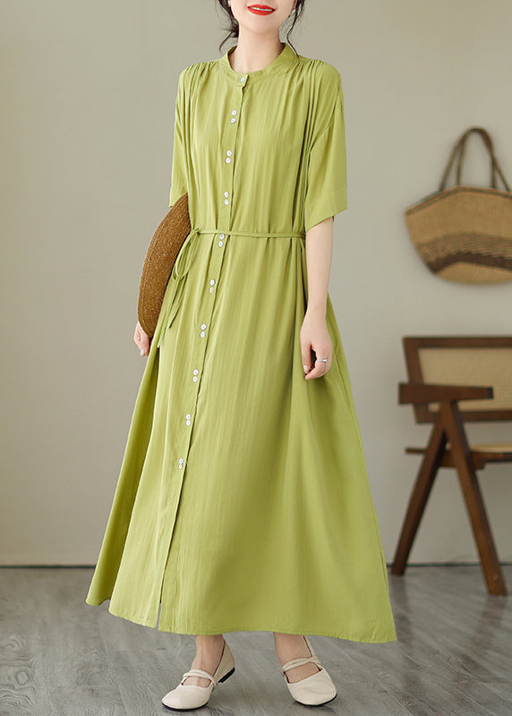 Green O-neck Button Maxi Dresses Summer Gh1032