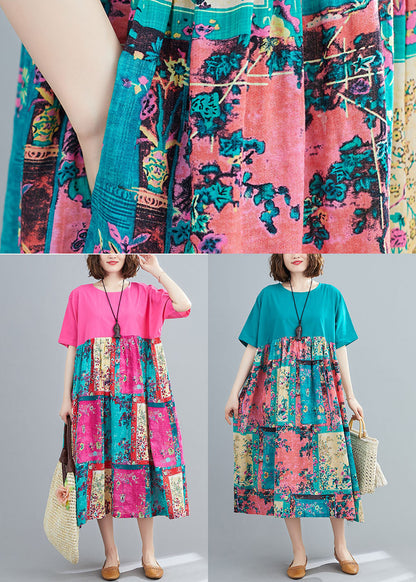 Loose Rose Oversized Patchwork Cotton Long Dresses Summer Ly1540