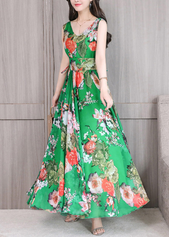 Green Slim Chiffon Maxi Dress Sleeveless Ly1716