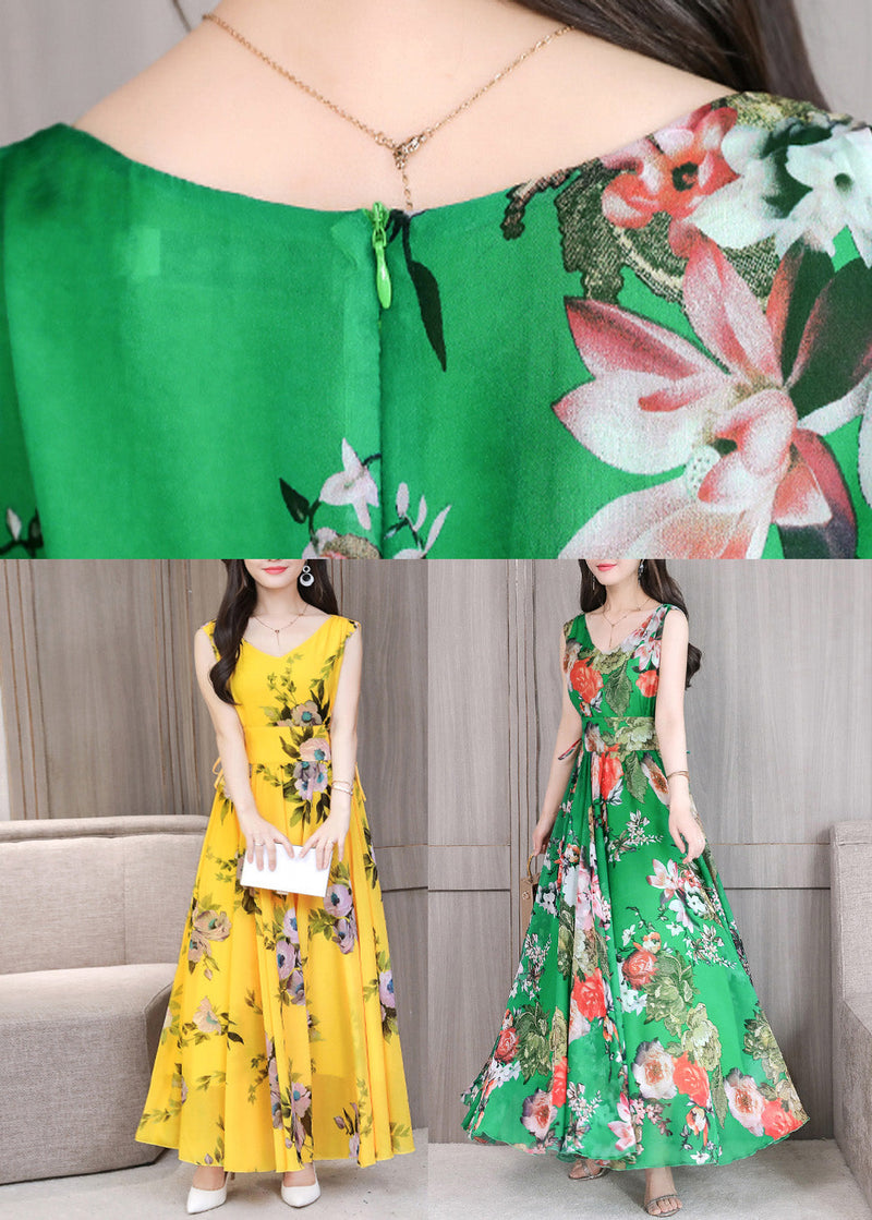 Green Slim Chiffon Maxi Dress Sleeveless Ly1716