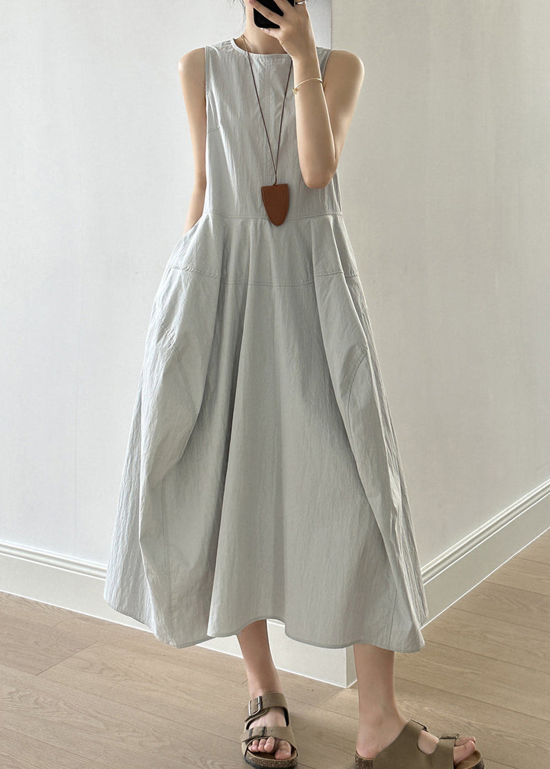 Green Patchwork Cotton Long Dress Zippered Fall Qe010
