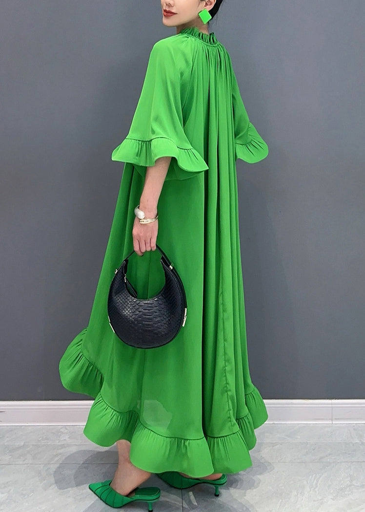 Green Tie Lace Patchwork Maxi Dresses Fall Ao1029