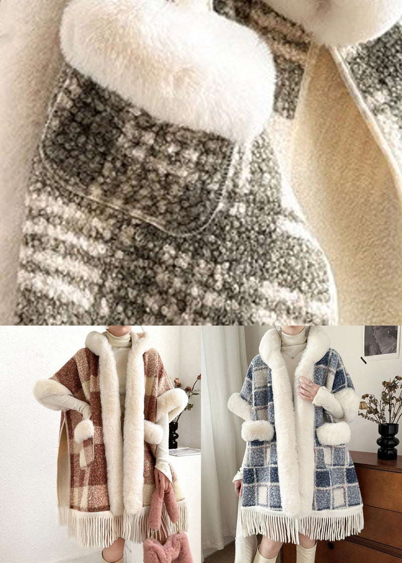 Orange Fur Collar Tasseled Warm Fleece Cape Coats Half Sleeve Yw008