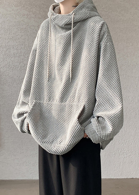 Grey Loose Corduroy Sweatshirt Hooded Fall Rp058