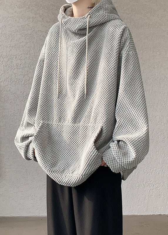 Grey Loose Corduroy Sweatshirt Hooded Fall Rp058