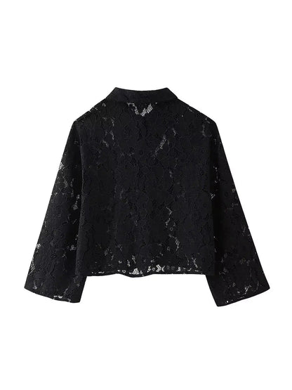 Lace Crochet Crop Shirt & Pant Coord Set