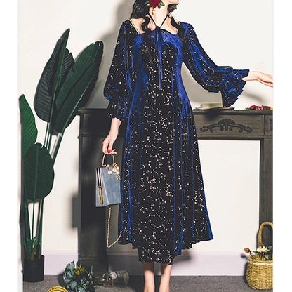 Party Dress Evening French Retro Dress Female Long Sleeve Flroal Midi Dress Korean Autumn