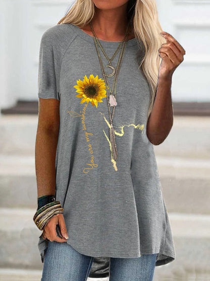Digital Printed Blouse Short Sleeve Loose Shirt Lady Pullover Shirt