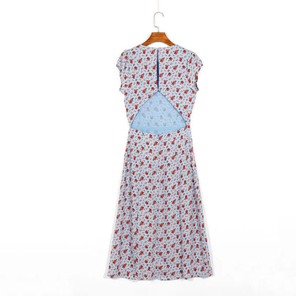 Summer Backless Midi Dress Print Split Dress Holiday Lady Beach Party Vestidos