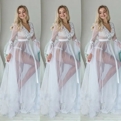 Dress Deep V Lace Sleepwear Babydoll See Through Long Dresses for Nightwear Dresses